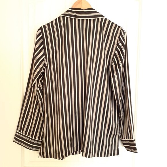 LRL Striped Satin Long Sleeve/Long Pant Pajama Set Black White Stripe Size M - Picture 3 of 15